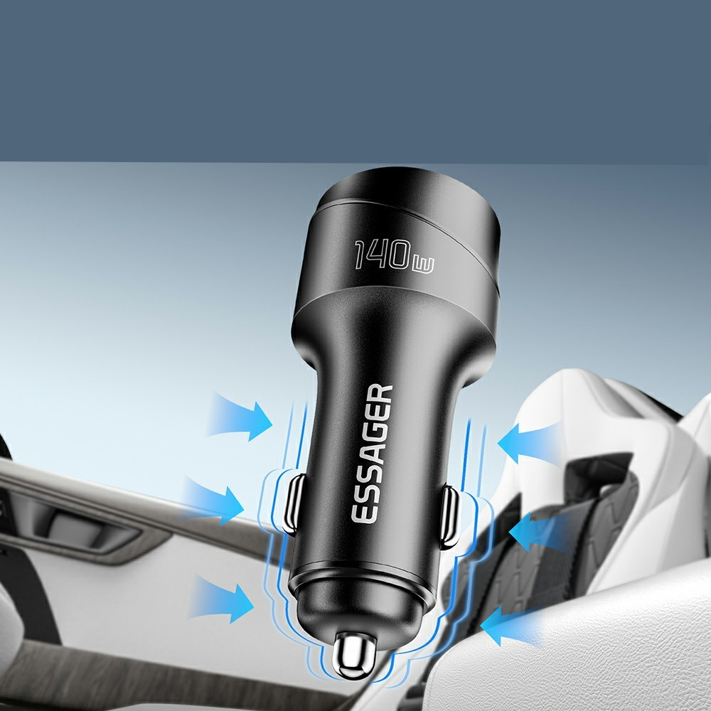 (140W) Universal USB A / USB C Auto KFZ Ladegerät mit LED Beleuchtung - Schwarz