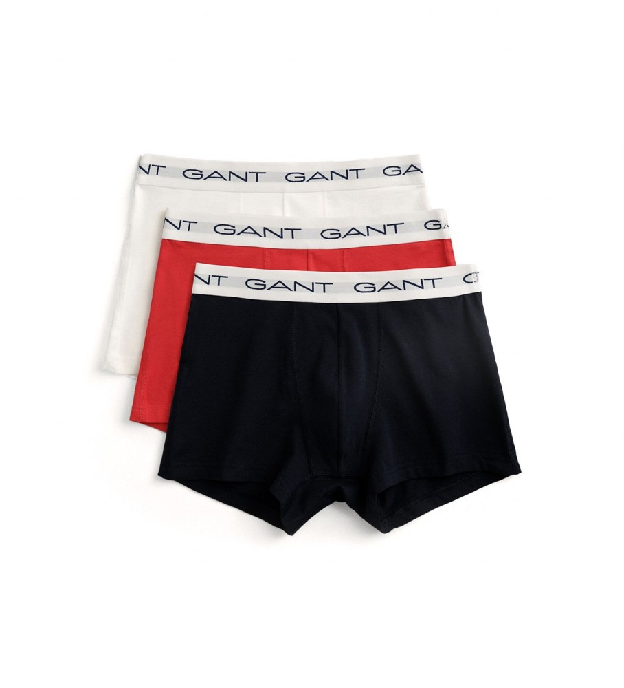 Conjunto de 3 cuecas boxer Gant nas cores vermelha, branca e preta.