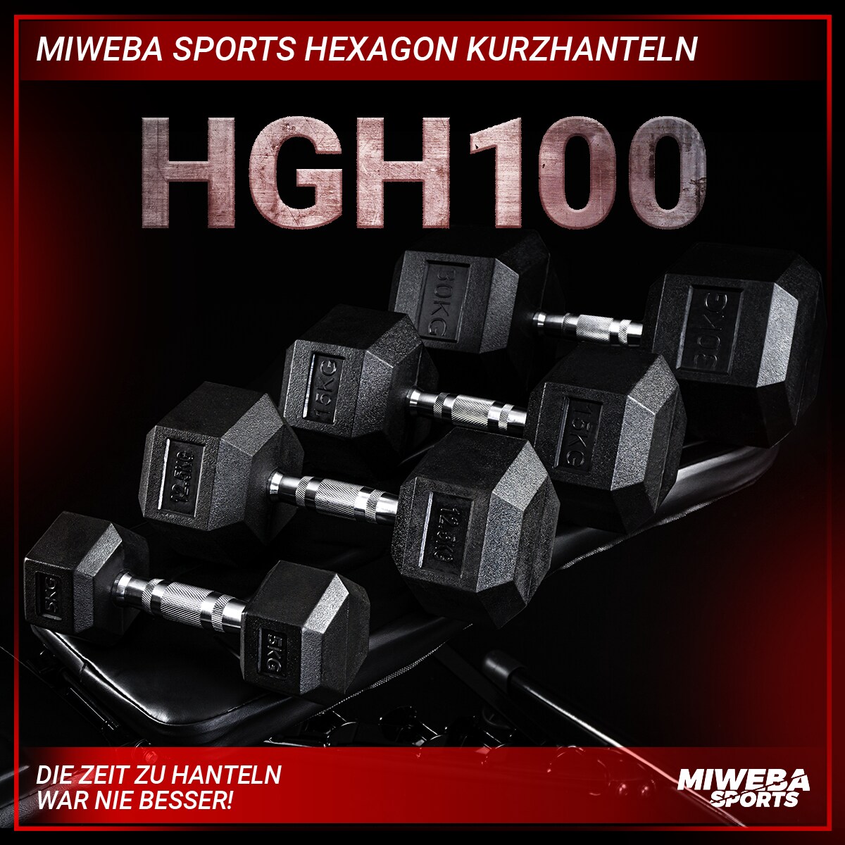 Miweba Sports Hexagon Kurzhanteln HGH100, Einzelhantel o. Kurzhantel-Set, 2,5-30 kg, Gusseisen-Kern (Hantelpaar, 5,0 kg)