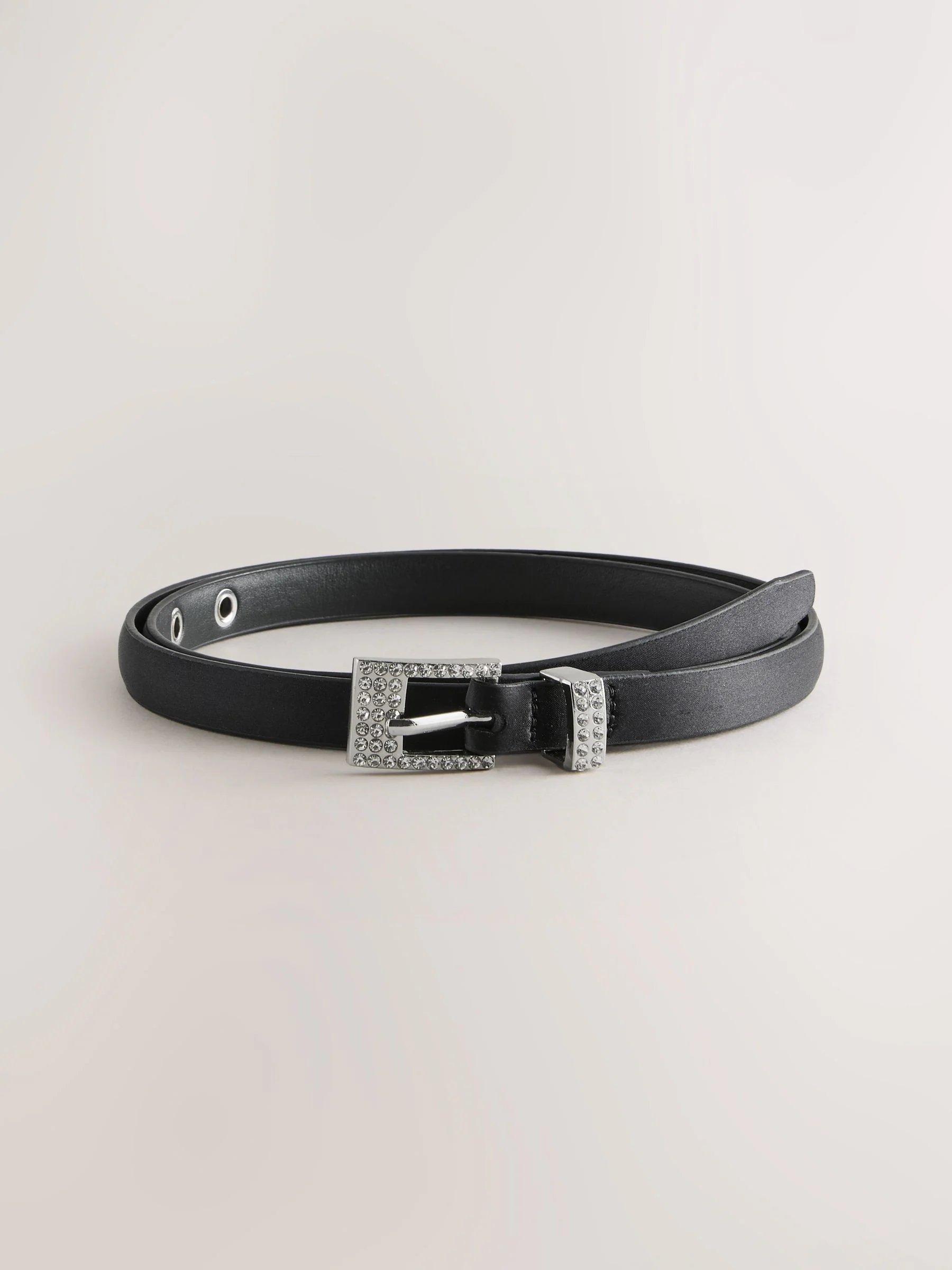 Zwart - Sparkle Buckle Satin Skinny Belt