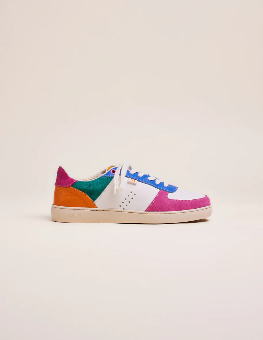 Baskets basses Marie - Suede et cuir fuchsia blanc bleu