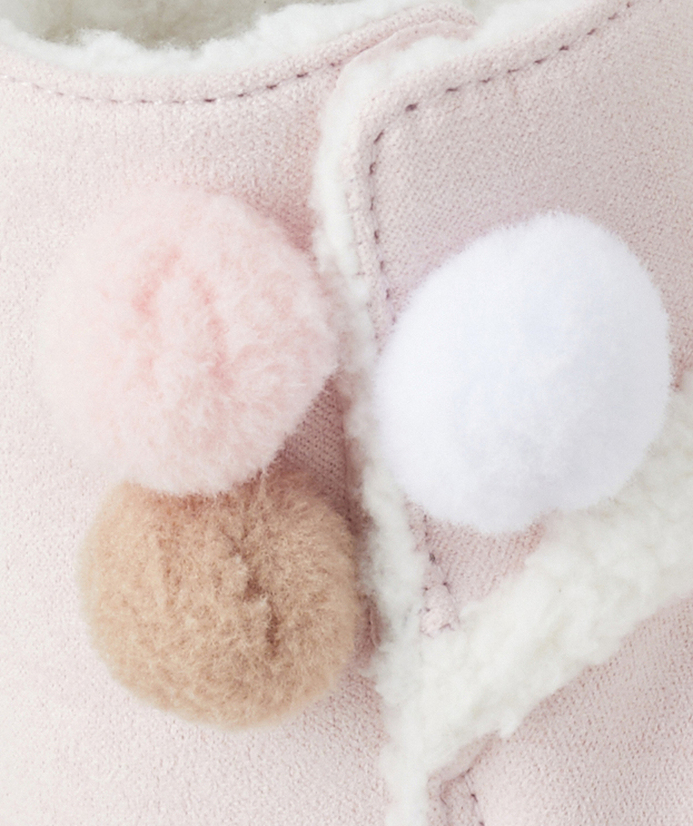 CHAUSSONS MONTANTS BÉBÉ FILLE ROSE AVEC POMPONS