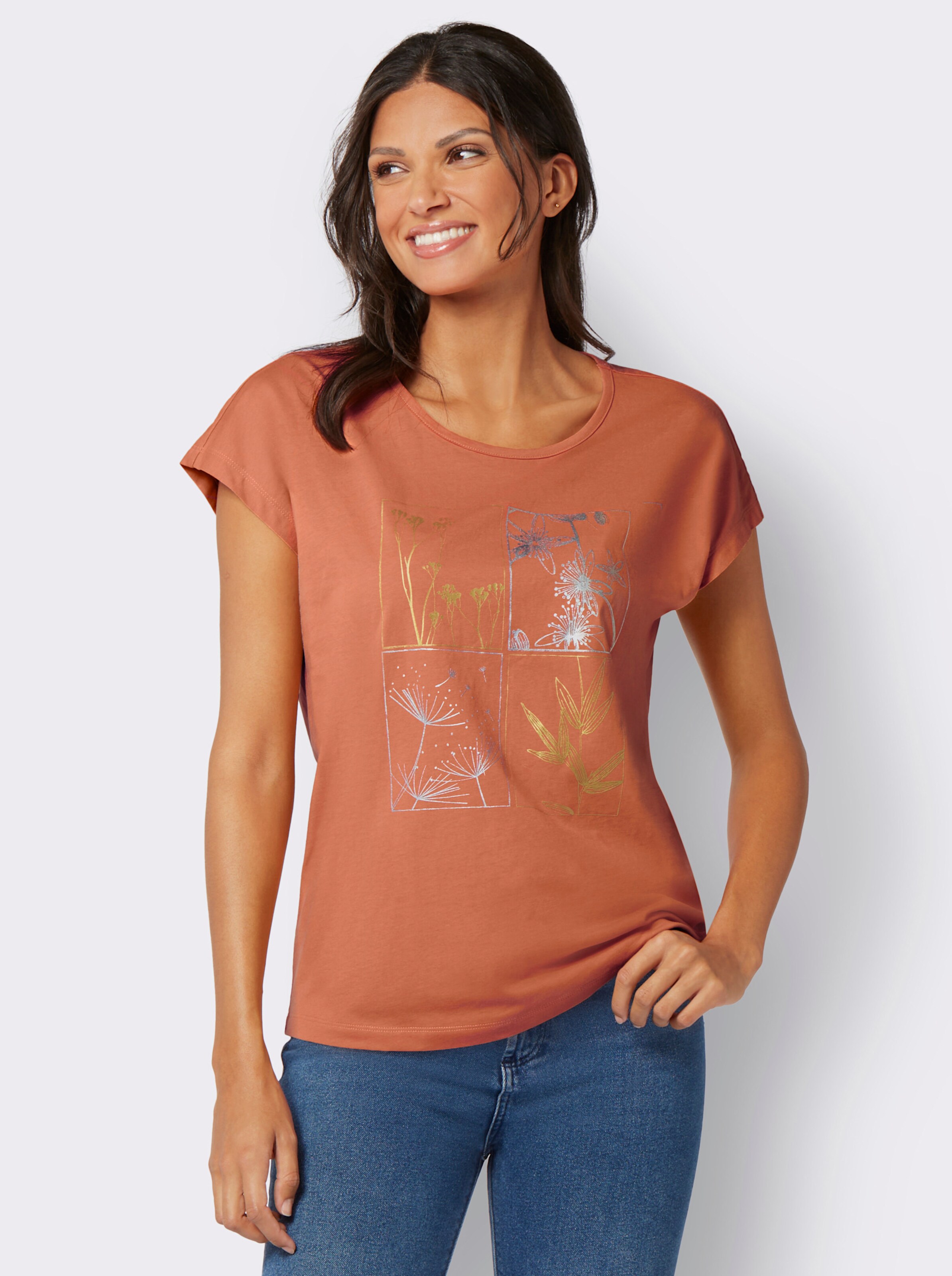 T-Shirt mit gold- und silberfarbenem Folien-Print
