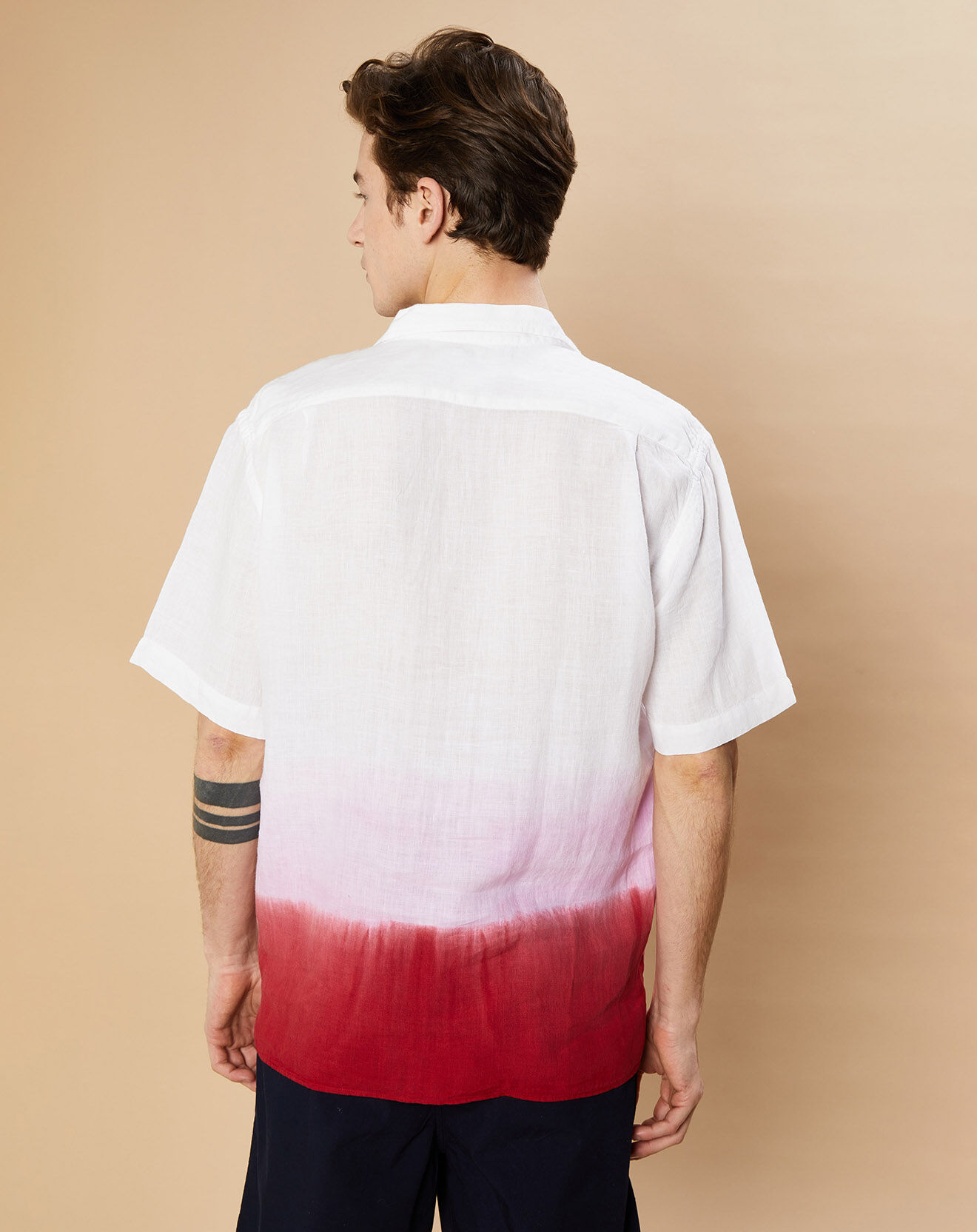 Hartford Chemise Regular 100% Lin Palm tie and dye blanc/baby rose/brique