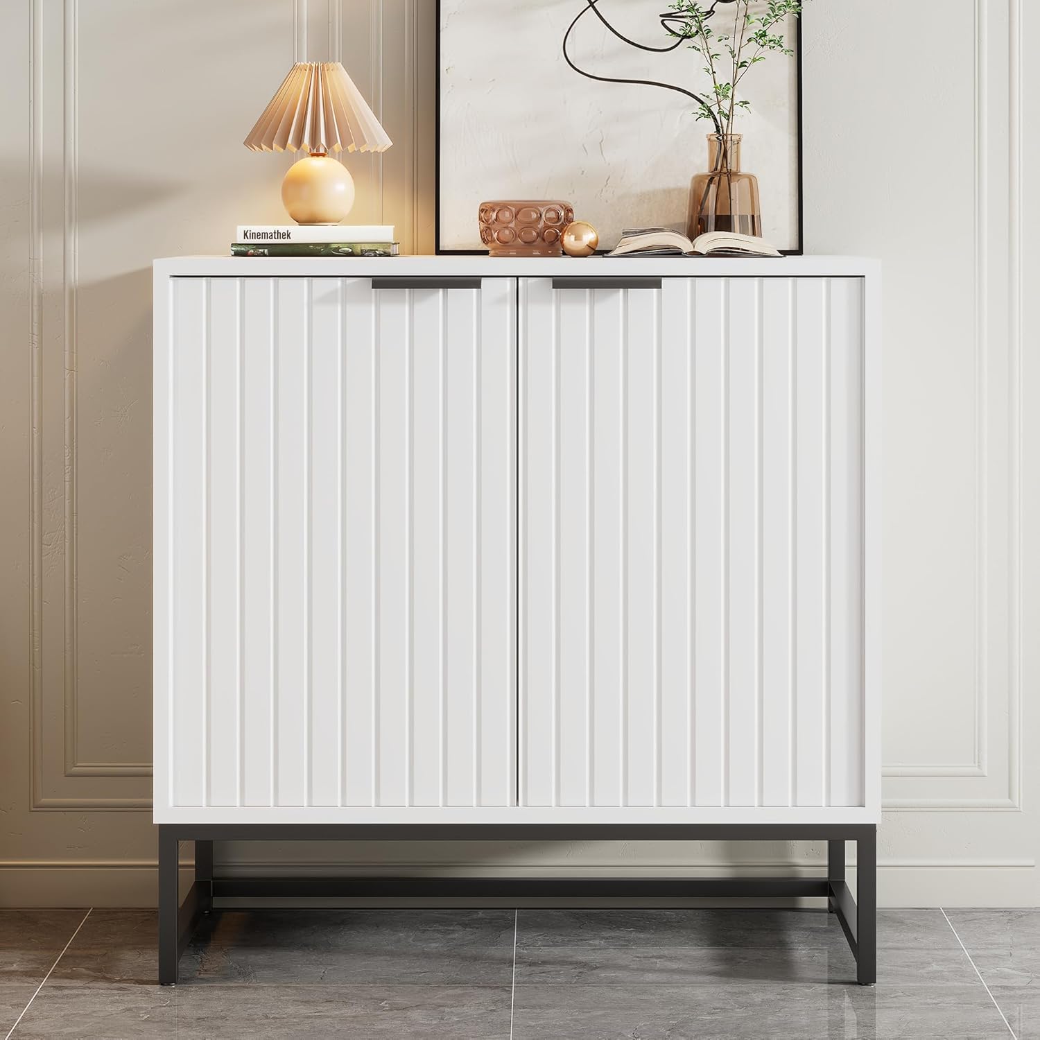 soges Sideboard Kommode mit 2 Türen, Standschrank Lagerung Schrank mit Metallgriffen und Rahmenbeinen, geeignet für Wohnzimmer, Flur und Esszimmer 80x40x80 cm