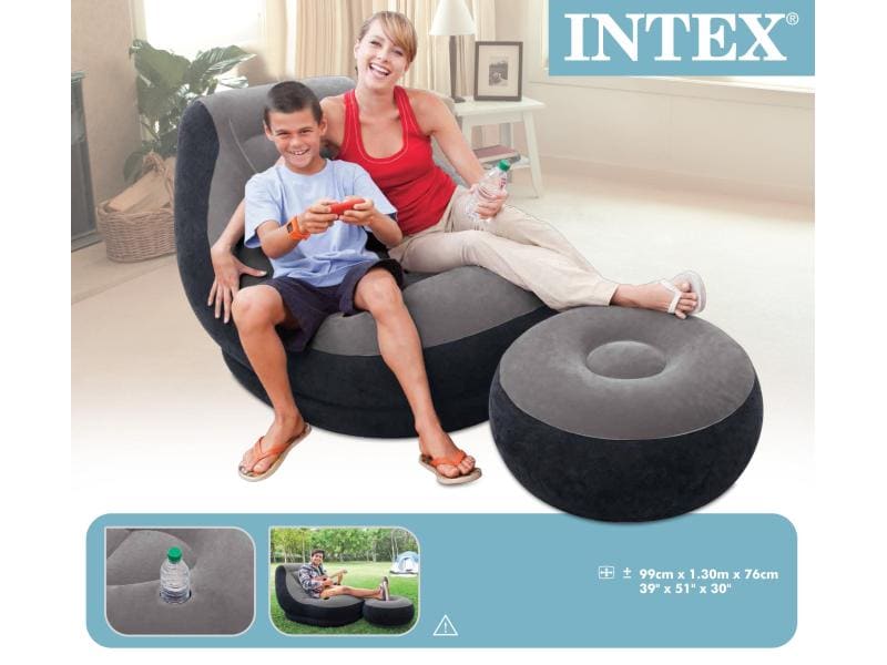 Intex Aufblasbarer Sessel Ultra Lounge aufblasbar Grau Sessel und Hocker