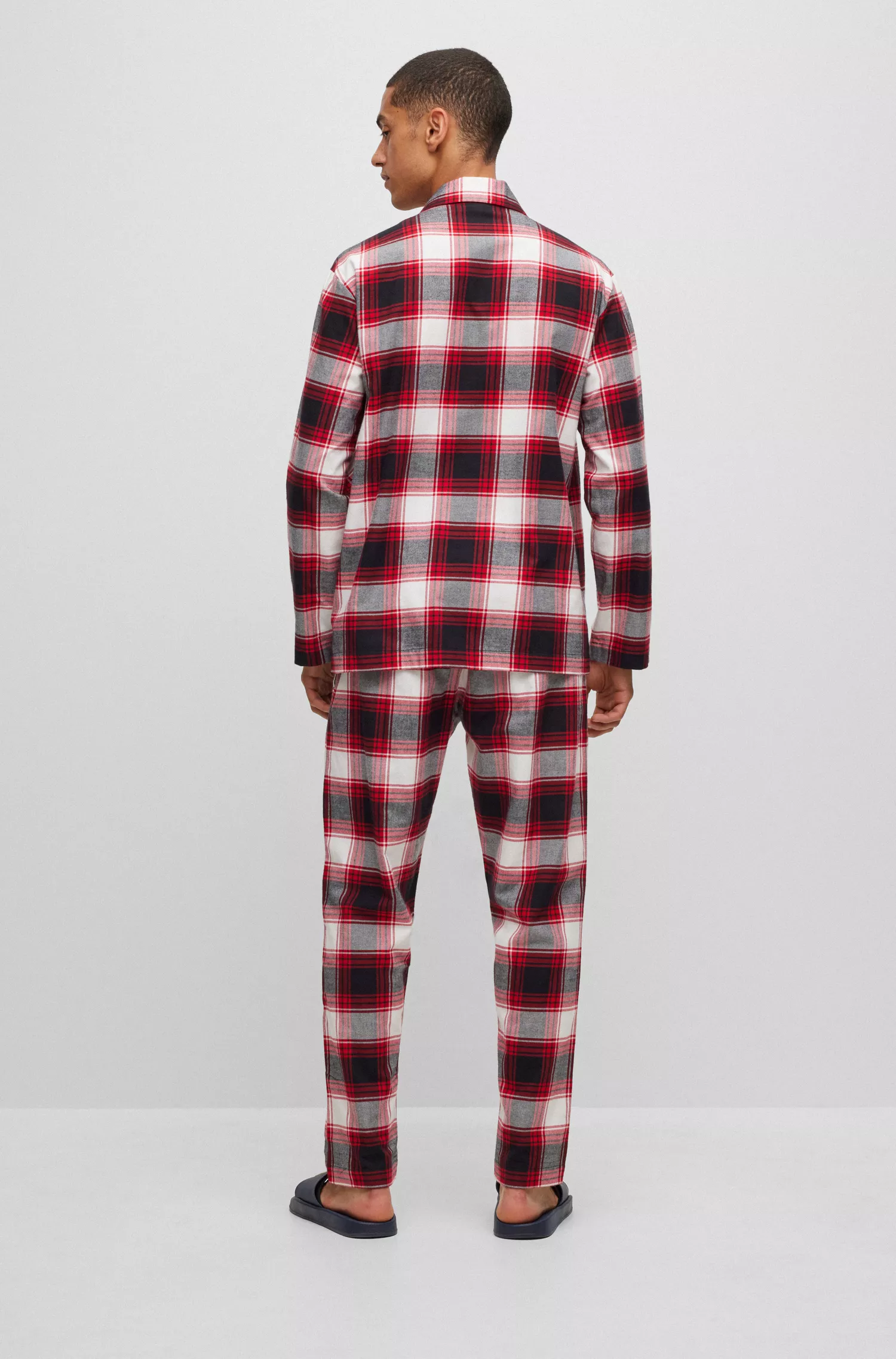 Pijama HUGO vermelho em flanela de algodão com estampa xadrez e logotipo da marca - Conjunto para presente