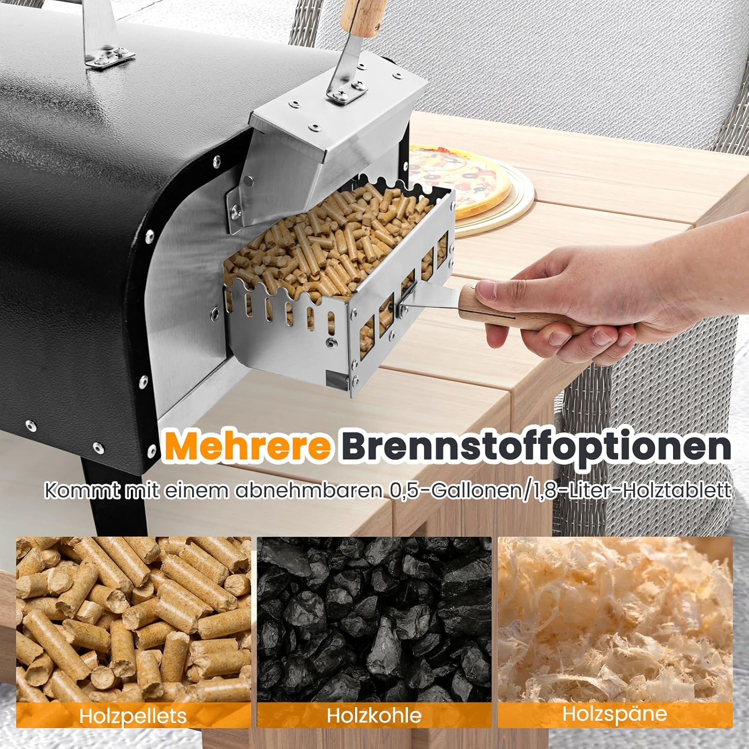 COSTWAY Outdoor Pizzaofen, tragbarer Pizza Ofen aus Edelstahl mit Pizzastein, Pizzaschaufel, Thermometer, klappbaren Beinen & Tragetasche, für Picknick, Party, Camping