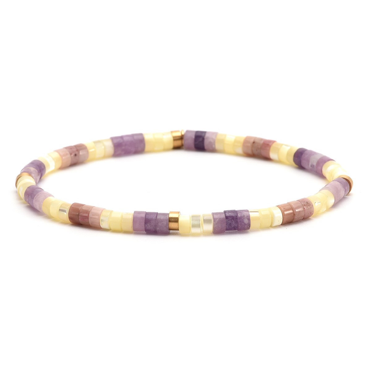 Bracelet Perles Heishi  Jaspe Jaune Améthyste 4mm-20 cm