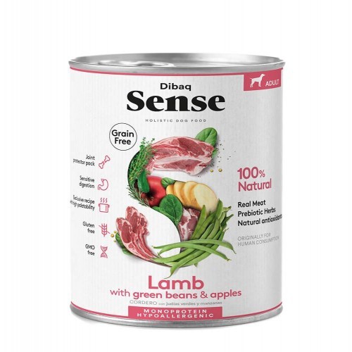 Ração para cães Dibaq Sense sem grãos, sabor cordeiro.