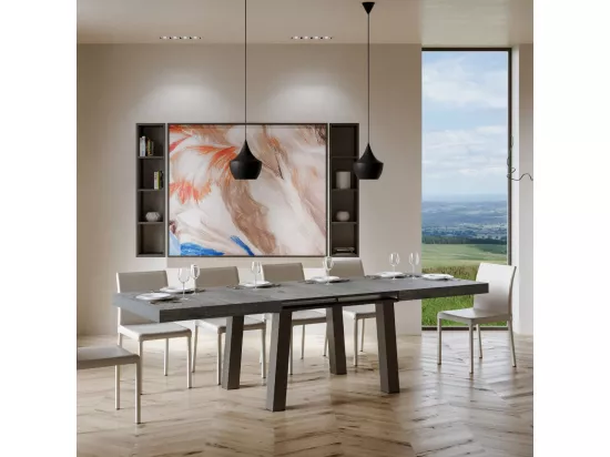 Table extensible 90x180/284 cm Bridge Gris Béton cadre Anthracite