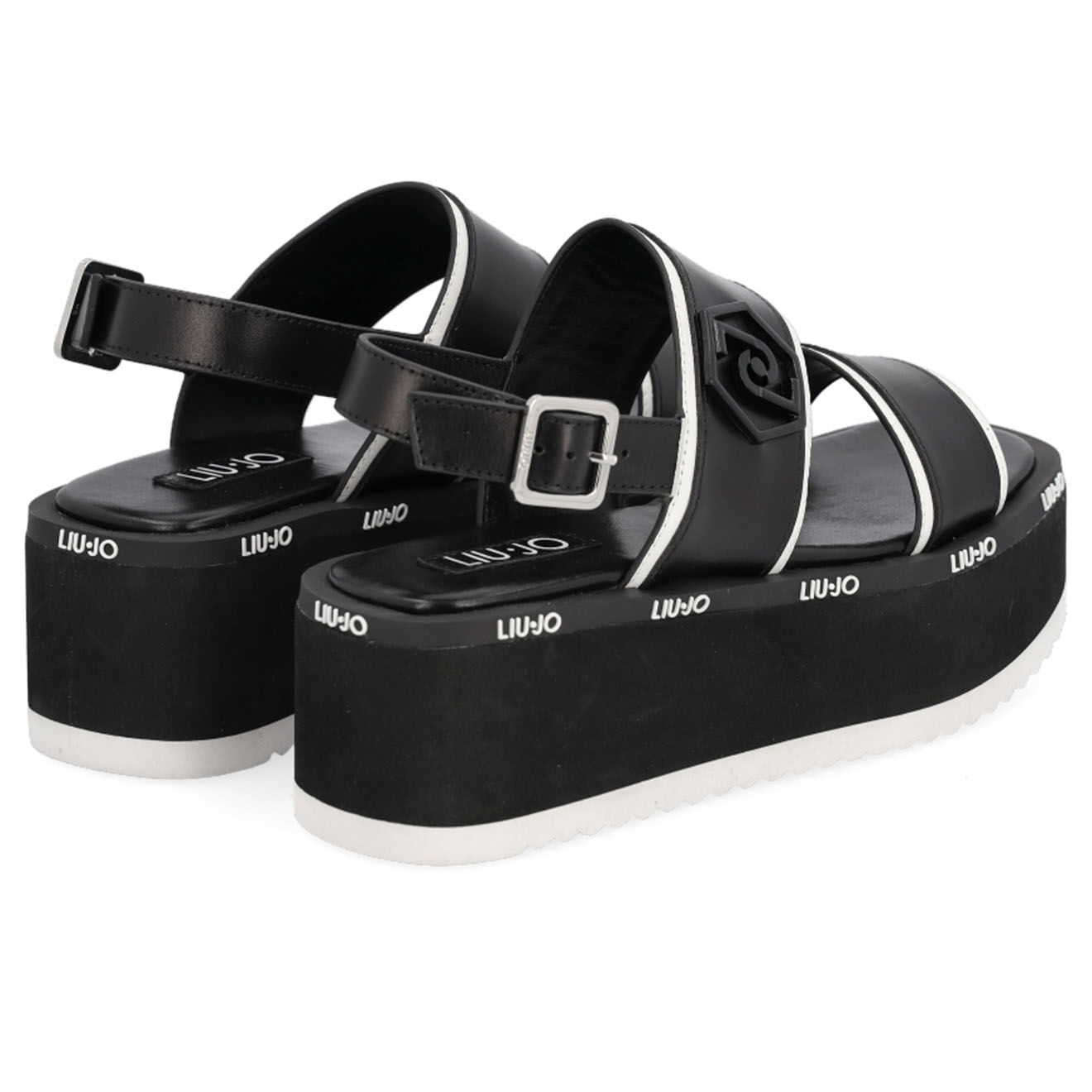 Liu-Jo Sandales Compensées en Cuir Aba noir/blanc