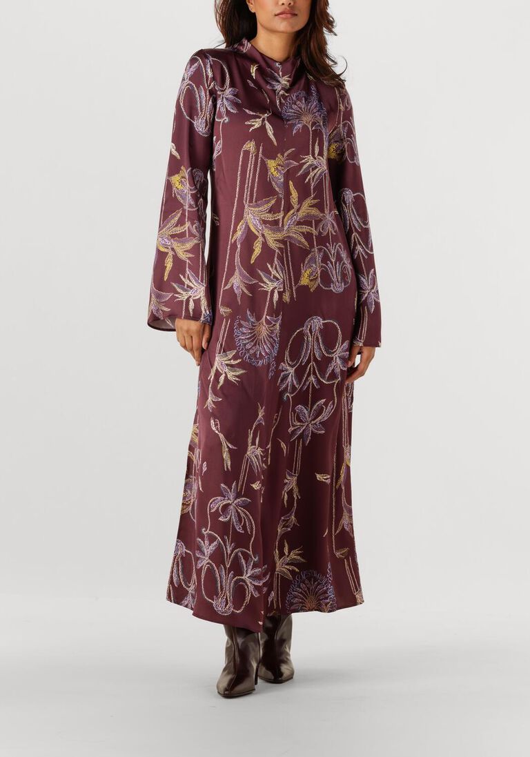 bordeaux forte forte maxi jurk sogni print envers satin long sleeves dress