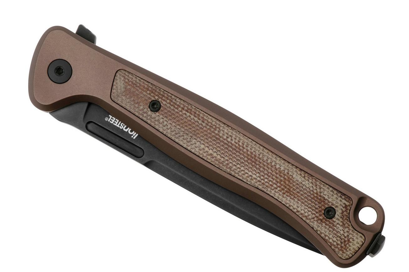 LionSteel Skinny Solid SK01A EB Earth Aluminium Natural Canvas Micarta inlay, Blackwashed zakmes, Molletta design