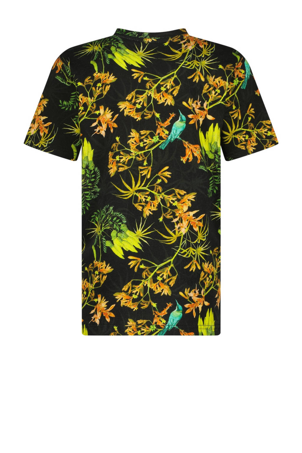 Vingino T-shirt Jerro met all over print zwart/neon geel/oranje