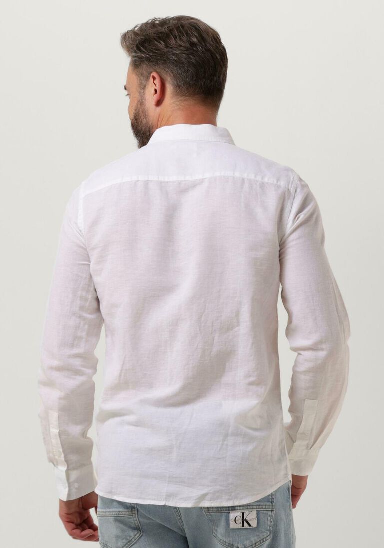 CALVIN KLEIN witte calvin klein casual overhemd linen cotton regular shirt
