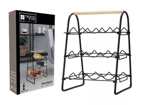 Home&Styling Casier à vin pour 9 bouteilles métal noir et naturel