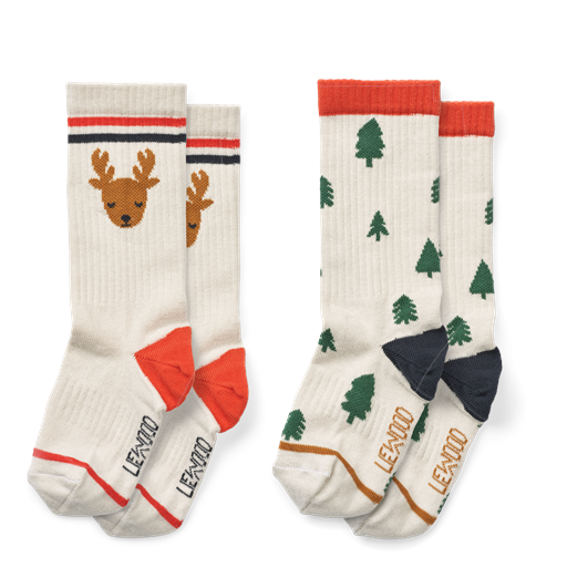 Liewood Annette 2-pak Strømper, Holiday Reindeer/Trees Sandy Mix, 22-24