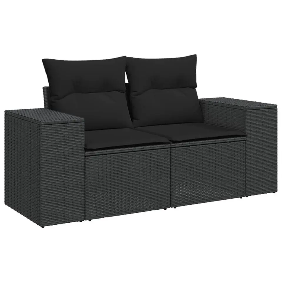 vidaXL - Tuinbank 2-zits - Zwart - Poly rattan - Met kussens