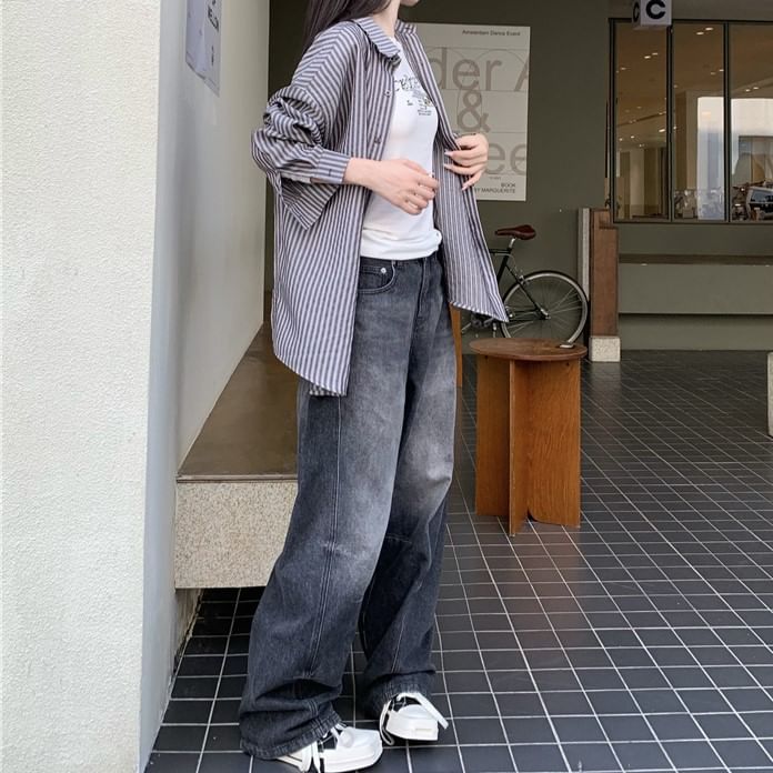 Bolgivy - Mid Waist Washed Baggy Jeans