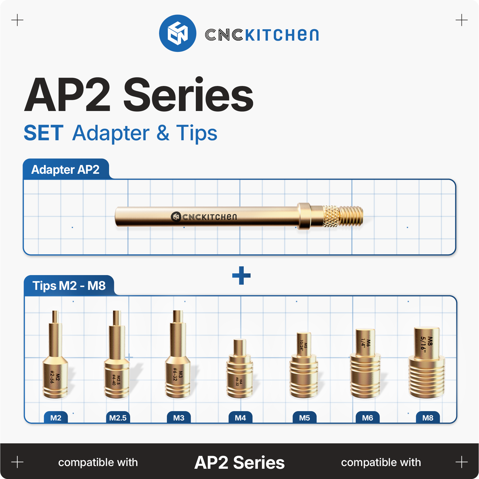 CNC Kitchen  Einschmelzhilfen + AP2 Adapter    Hochwertige Lötspitzen aus Messinglegierung inkl. Adapter