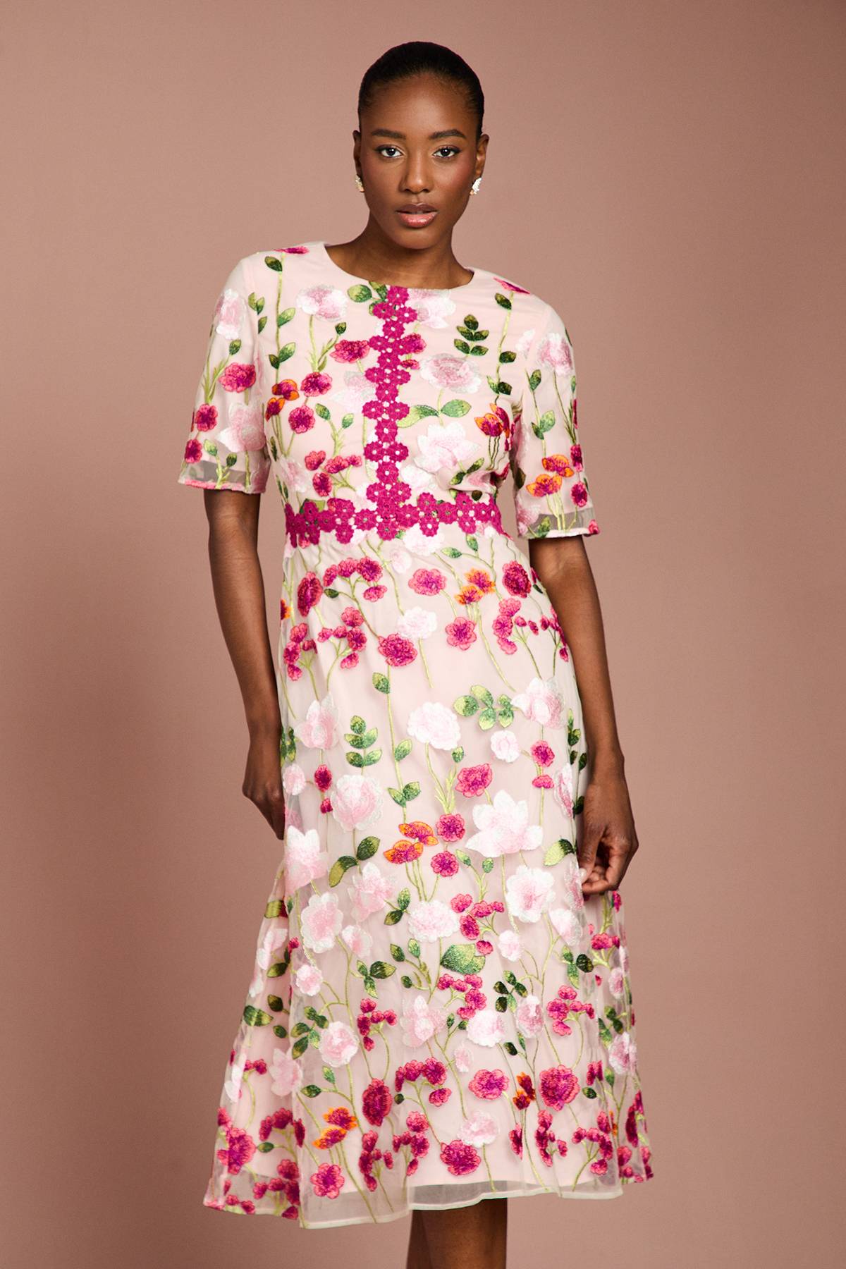 Coast Robe Midi Brodée Florale Avec Dentelle Appliquée