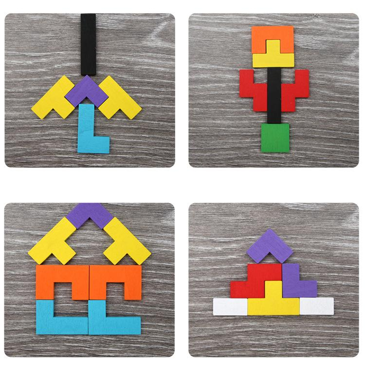 (18x27cm) Holz Tetris Puzzle Tangram Spiel Pädagogisches Gehirn Training - Bunt