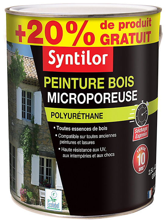 Peinture extérieure et intérieure bois microporeuse vert basque Syntilor 2,5L + 20% gratuit
