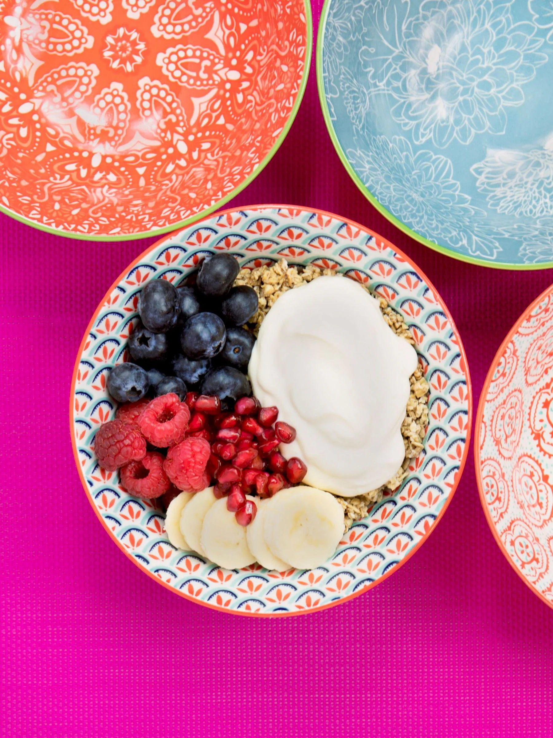 Kitchencraft Set of 4 Patterned Colourful Ceramic Cereal Bowls