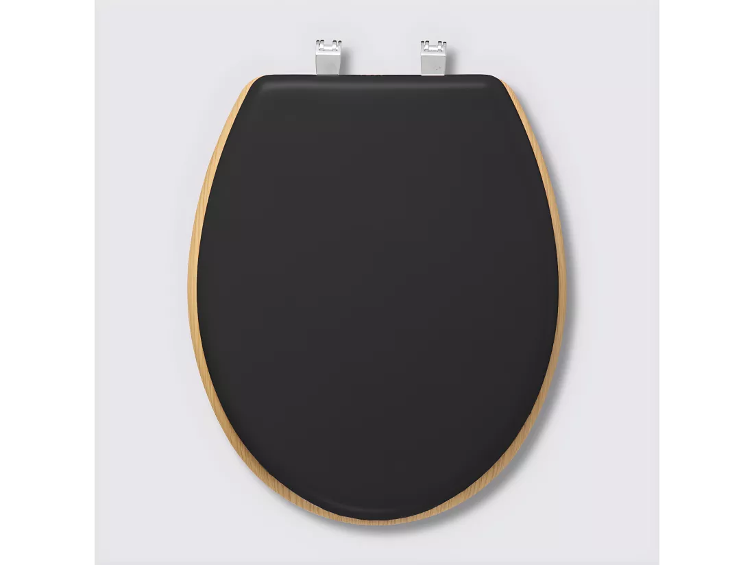 Abattant WC en bois naturel et zinc coloris gris charbon - Longueur 36 x Profondeur 46,5 x Hauteur 5,5 cm