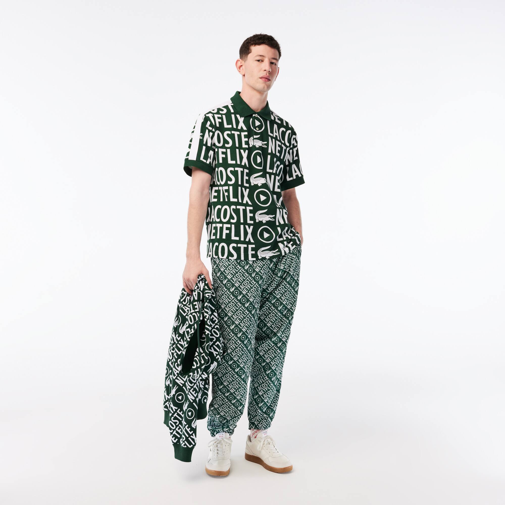 Polo homme Lacoste x Netflix loose fit imprimé en coton biologique Manches Longues - Vert - Lacoste - Homme