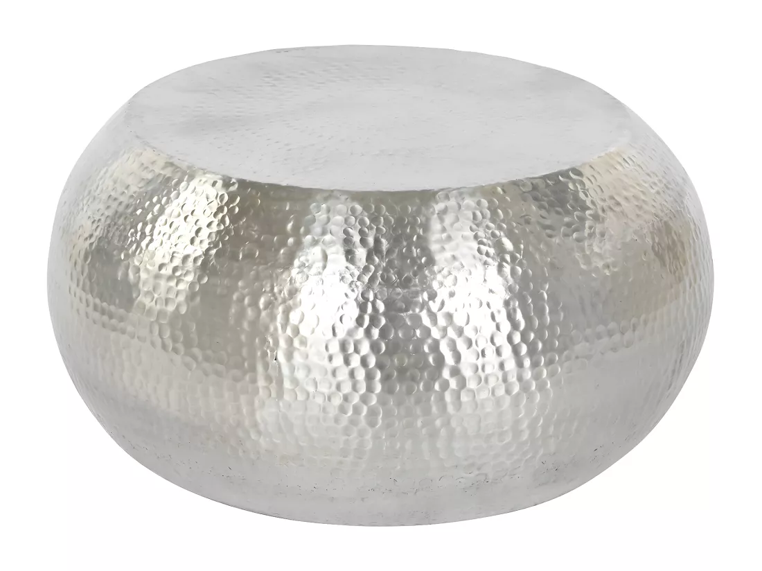 Table basse, table de salon ronde en aluminium coloris argenté - diamètre 60 x Hauteur 30 cm