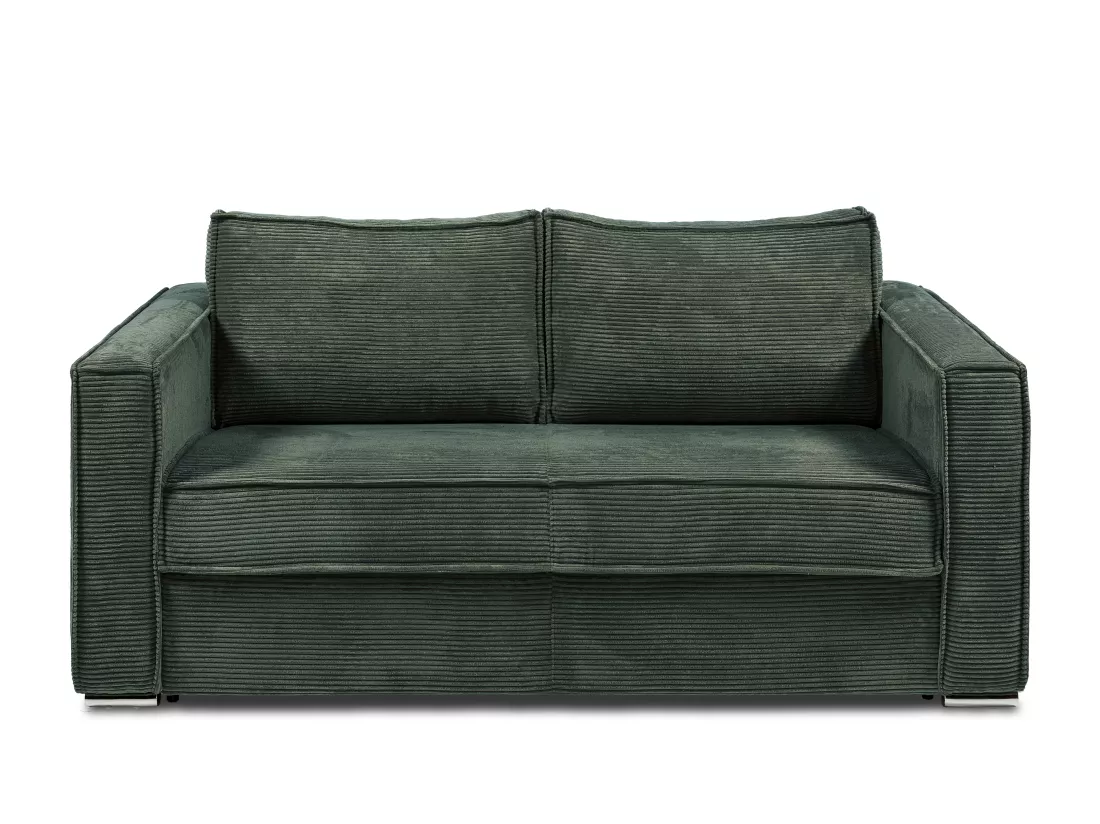 Canapé 3 places convertible express en velours côtelé vert sapin - Couchage 140 cm - Matelas 14 cm LORETO