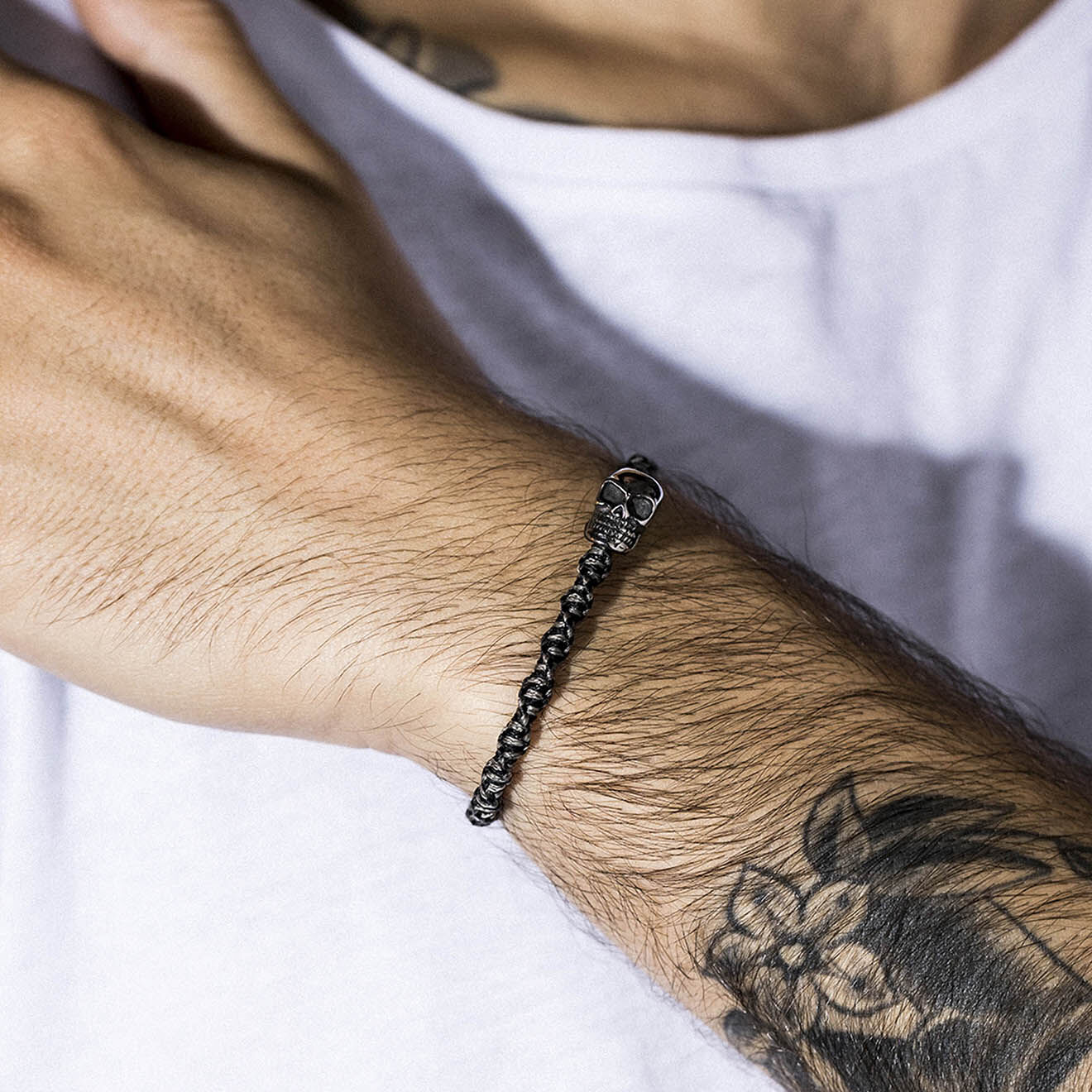 Jacobson Bracelet Blackmood en Acier & Cuir noir