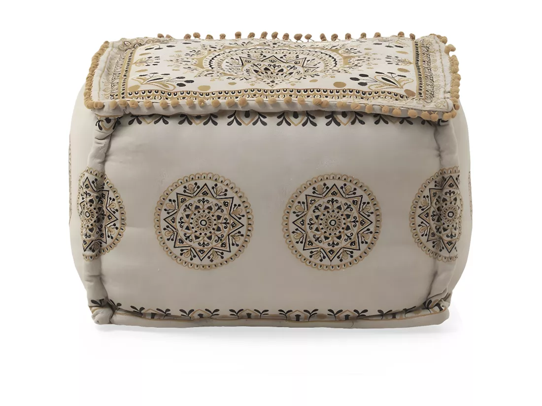 Pouf rectangulaire en textile coloris lin