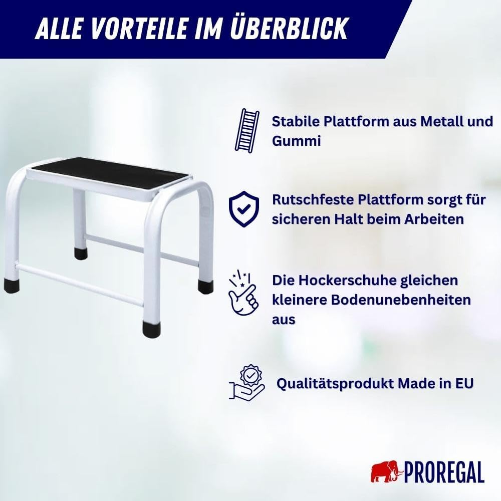 PROREGAL Opstapkruk met antislip rubberen mat Economy Basic, aan beide zijden toegankelijk, 1 trede, hoogte 27 cm, draagvermogen 150 kg