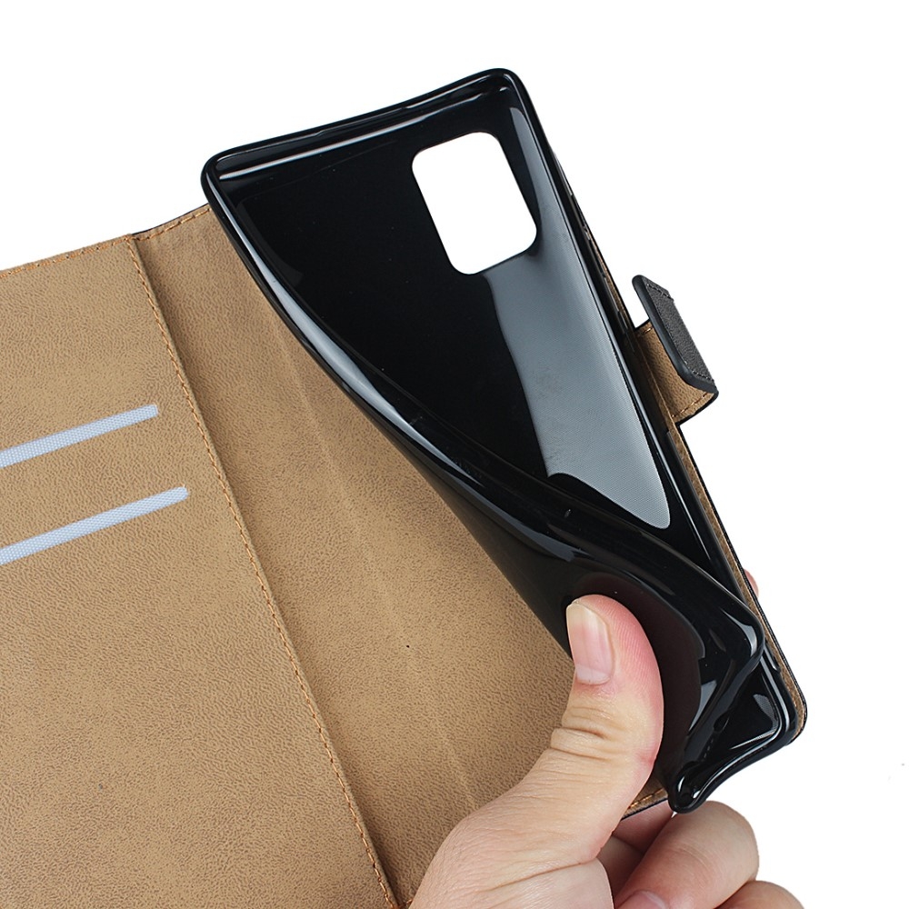 Samsung Galaxy A51 5G Echtleder Tasche Flip Cover mit Kartenfächer - Schwarz