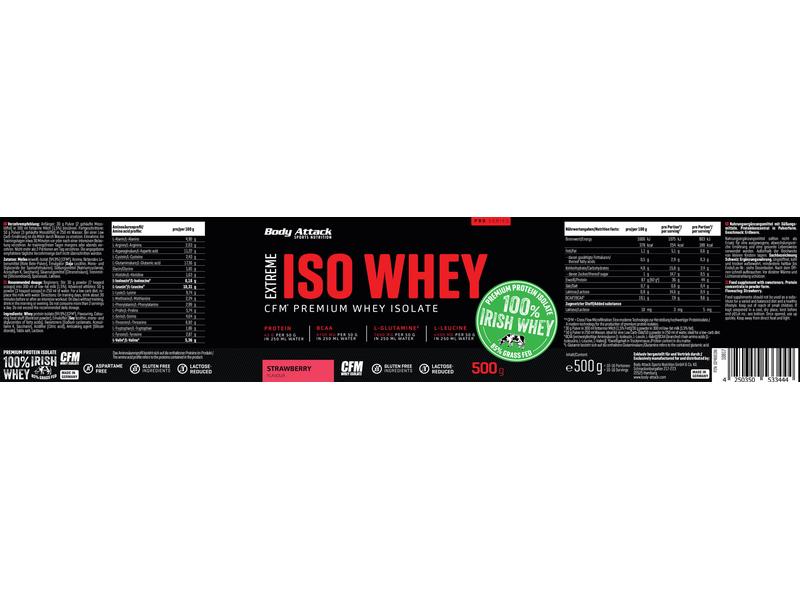 Body Attack Pulver Extreme Iso Whey Professional Erdbeere 1 Nahrungsergänzungsmittel mit wertvollem Whey Isolat