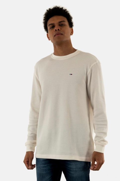 Tee shirt manches longues tommy jeans reg waffle ybh ancient white