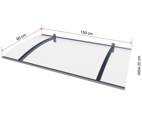Gutta aanbouwluifel met LED-verlichting, 150x90 cm, RVS-look met helder acrylglas