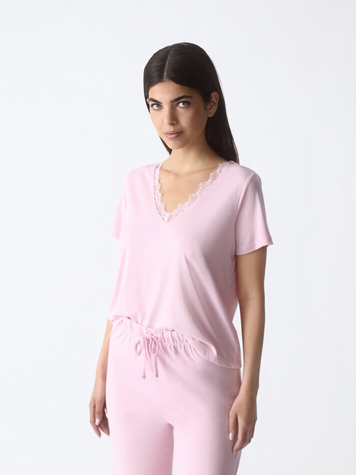 Calça de pijama de renda - Rosa
