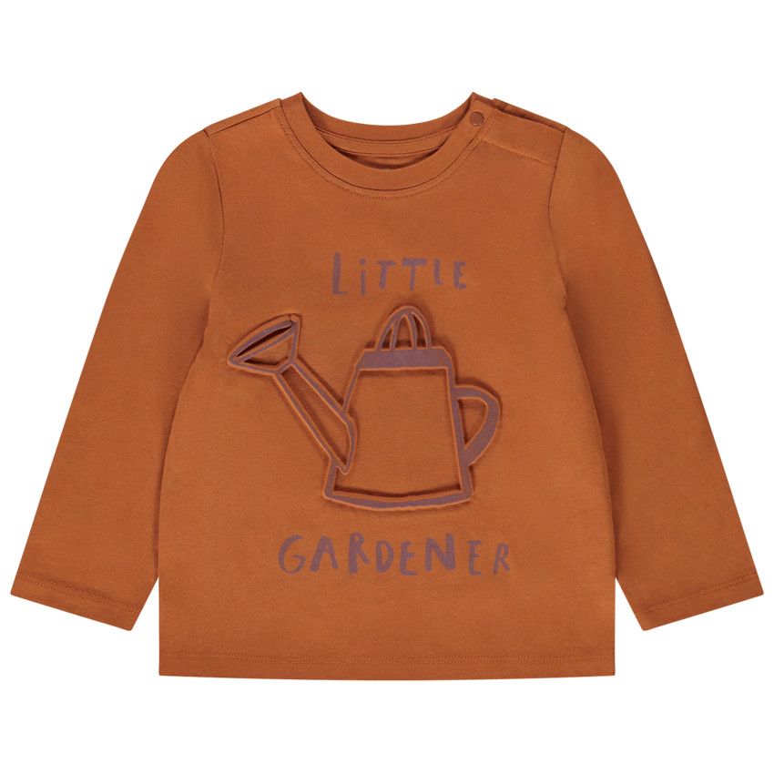 T-shirt manches longues en jersey print en relief pour bébé garçon - Marron