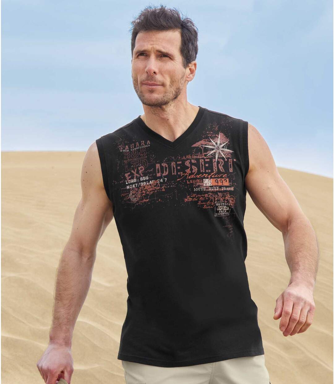 Lot de 2 Tee-Shirts Col V Sans manches Sahara