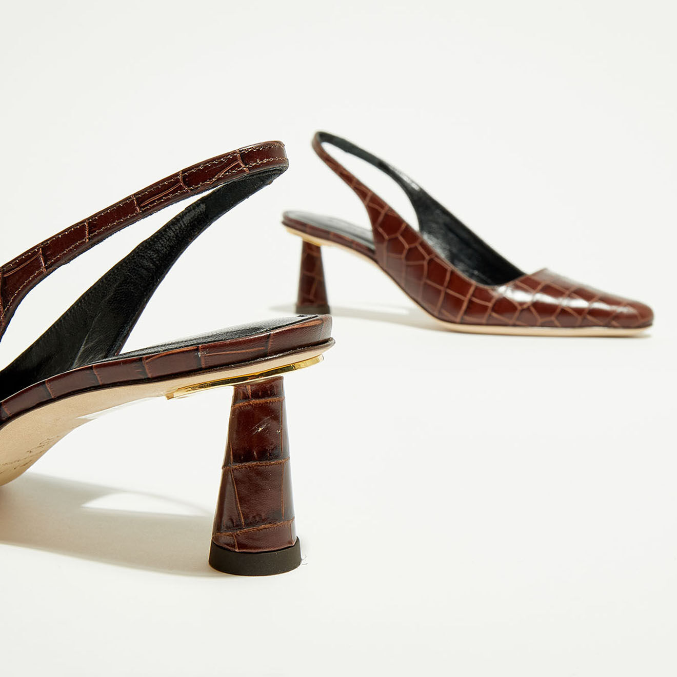 By Far Slingbacks en Cuir croco Diana marron foncé - Talon 7 cm