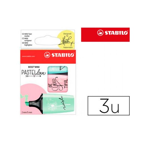 Stabilo Marcador Fluorescente Boss Mini Pastel Pack 3 Unidades