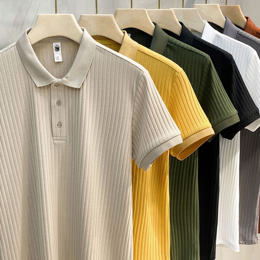 GRAYCIOUS - Poloshirt met korte mouwen en effen ribbelbreisel