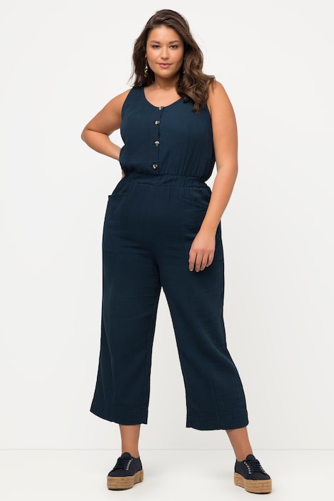 Jumpsuit, 7/8-Länge, Musselin, V-Ausschnitt, ärmellos