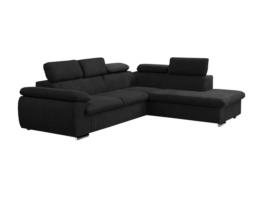 Canapé d'angle droit convertible en tissu noir avec coffre de rangement FABIEN