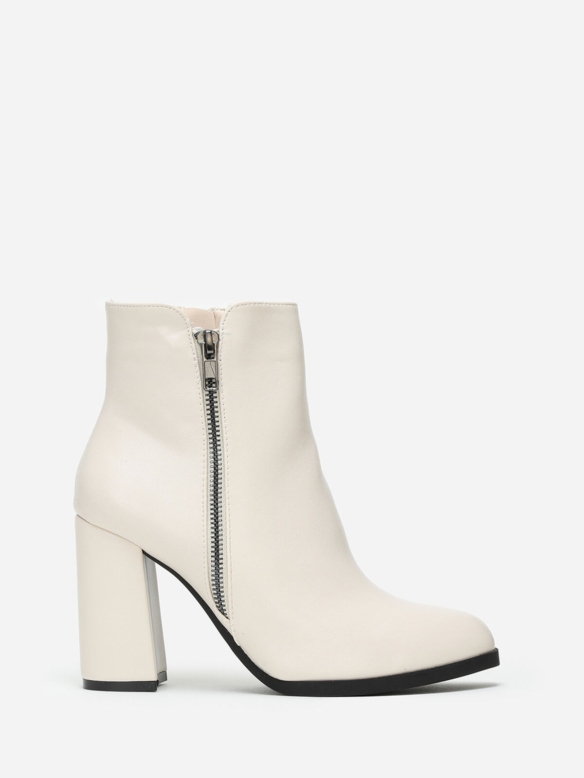 Bottines zippées à talon carré- Beige