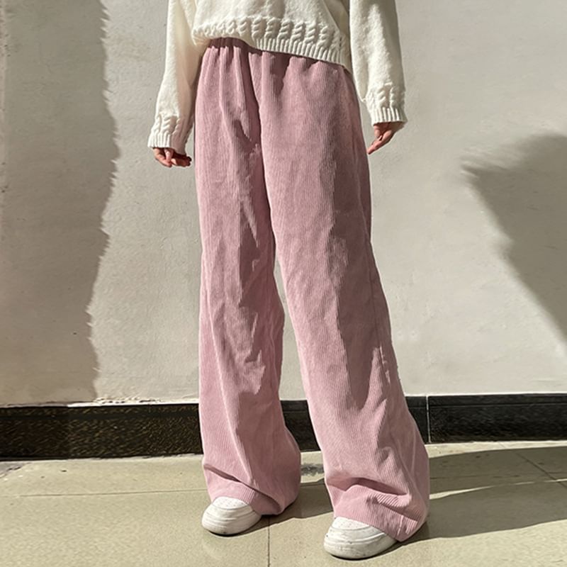 Cincine - Hoge taille effen corduroy broek met wijde pijpen